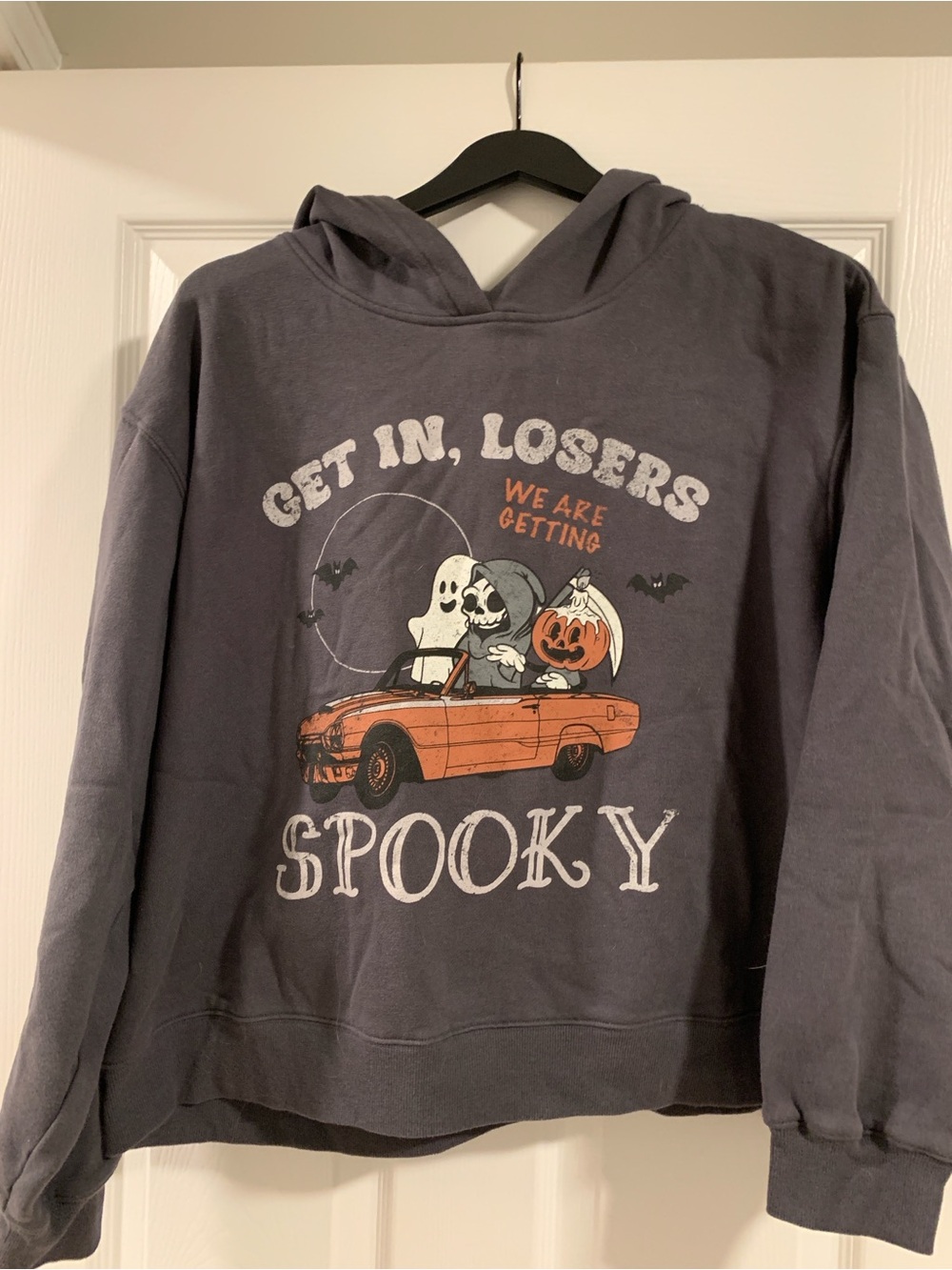 Charcoal Gray Spooky Graphic Hoodie Sweatshirt